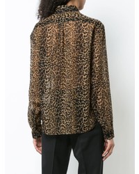 Женская коричневая классическая рубашка с леопардовым принтом от Saint Laurent