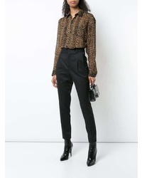 Женская коричневая классическая рубашка с леопардовым принтом от Saint Laurent