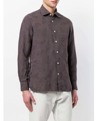 Мужская коричневая классическая рубашка с "огурцами" от Kiton