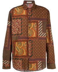Мужская коричневая классическая рубашка с "огурцами" от Etro