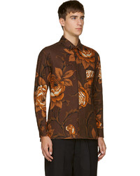 Мужская коричневая классическая рубашка с цветочным принтом от Yohji Yamamoto