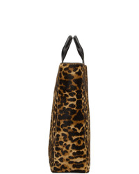 Мужская коричневая кожаная большая сумка с леопардовым принтом от Dries Van Noten