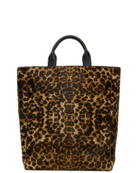 Мужская коричневая кожаная большая сумка с леопардовым принтом от Dries Van Noten