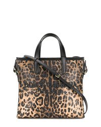 Коричневая кожаная большая сумка с леопардовым принтом от Dolce & Gabbana