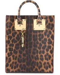 Коричневая кожаная большая сумка с леопардовым принтом от Sophie Hulme