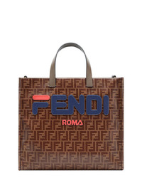 Коричневая кожаная большая сумка с принтом от Fendi
