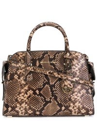 Коричневая кожаная большая сумка со змеиным рисунком от MICHAEL Michael Kors