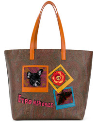 Коричневая кожаная большая сумка от Etro
