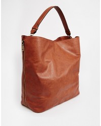 Коричневая кожаная большая сумка от Pull&Bear