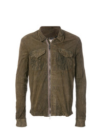 Мужская коричневая кожаная куртка-рубашка от Giorgio Brato