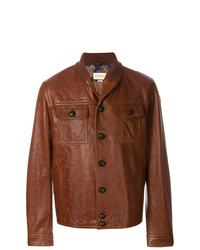 Мужская коричневая кожаная куртка-рубашка от Gucci
