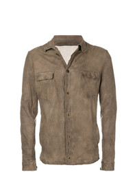 Мужская коричневая кожаная куртка-рубашка от Salvatore Santoro