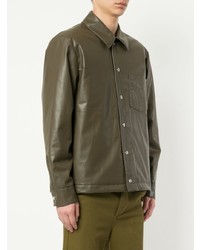 Мужская коричневая кожаная куртка-рубашка от MSGM