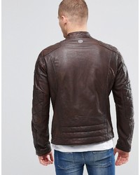 Мужская коричневая кожаная куртка от Pepe Jeans