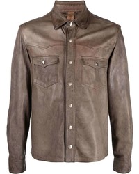 Мужская коричневая кожаная рубашка с длинным рукавом от Giorgio Brato