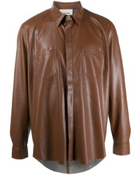 Мужская коричневая кожаная рубашка с длинным рукавом от Nanushka