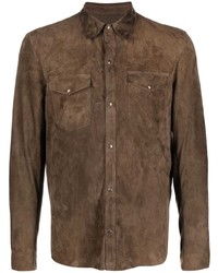 Мужская коричневая кожаная рубашка с длинным рукавом от Salvatore Santoro