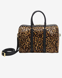 Коричневая кожаная спортивная сумка с леопардовым принтом