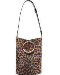 Коричневая кожаная сумка-мешок с леопардовым принтом