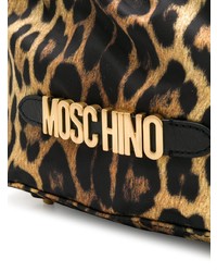 Коричневая кожаная сумка-мешок с леопардовым принтом от Moschino
