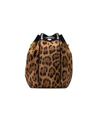 Коричневая кожаная сумка-мешок с леопардовым принтом от Saint Laurent