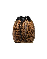 Коричневая кожаная сумка-мешок с леопардовым принтом от Saint Laurent