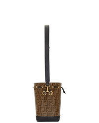 Коричневая кожаная сумка-мешок с принтом от Fendi