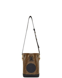 Коричневая кожаная сумка-мешок с принтом от Fendi