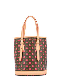 Коричневая кожаная сумка-мешок с принтом от Louis Vuitton Vintage