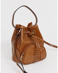 Коричневая кожаная сумка-мешок от ASOS DESIGN