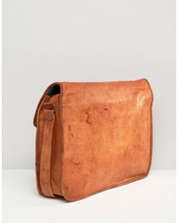 Коричневая кожаная сумка почтальона от Reclaimed Vintage
