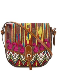 Женская коричневая кожаная сумка с вышивкой от Etro