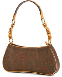 Женская коричневая кожаная сумка с принтом от Etro