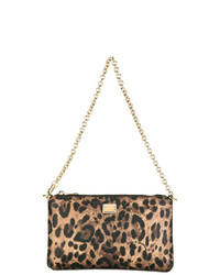 Коричневая кожаная сумка через плечо с леопардовым принтом от Dolce & Gabbana