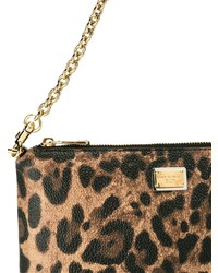 Коричневая кожаная сумка через плечо с леопардовым принтом от Dolce & Gabbana
