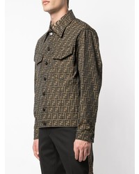 Мужская коричневая куртка-рубашка с принтом от Fendi