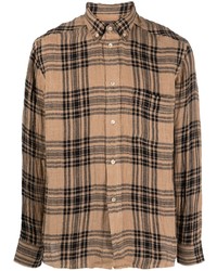 Мужская коричневая льняная рубашка с длинным рукавом в шотландскую клетку от A Kind Of Guise
