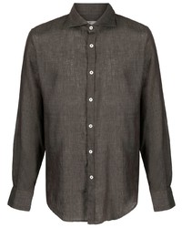 Мужская коричневая льняная рубашка с длинным рукавом от Canali