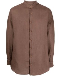 Мужская коричневая льняная рубашка с длинным рукавом от Costumein