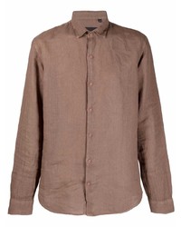Мужская коричневая льняная рубашка с длинным рукавом от Costumein