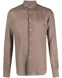 Мужская коричневая льняная рубашка с длинным рукавом от Dell'oglio