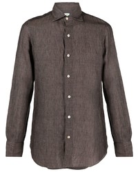 Мужская коричневая льняная рубашка с длинным рукавом от Finamore 1925 Napoli