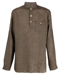 Мужская коричневая льняная рубашка с длинным рукавом от Lardini