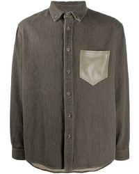 Мужская коричневая льняная рубашка с длинным рукавом от Nanushka