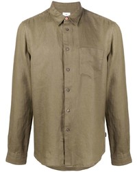 Мужская коричневая льняная рубашка с длинным рукавом от PS Paul Smith