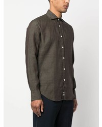 Мужская коричневая льняная рубашка с длинным рукавом от Canali