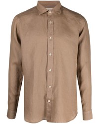 Мужская коричневая льняная рубашка с длинным рукавом от Tintoria Mattei