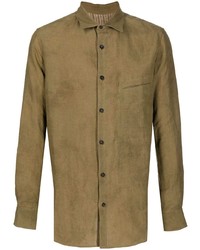 Мужская коричневая льняная рубашка с длинным рукавом от Ziggy Chen