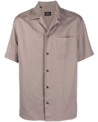 Мужская коричневая льняная рубашка с коротким рукавом от Brioni