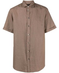 Мужская коричневая льняная рубашка с коротким рукавом от Emporio Armani